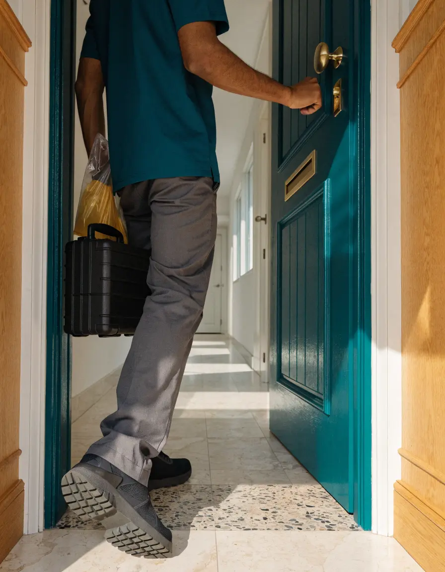 A pro arriving at a customer's door