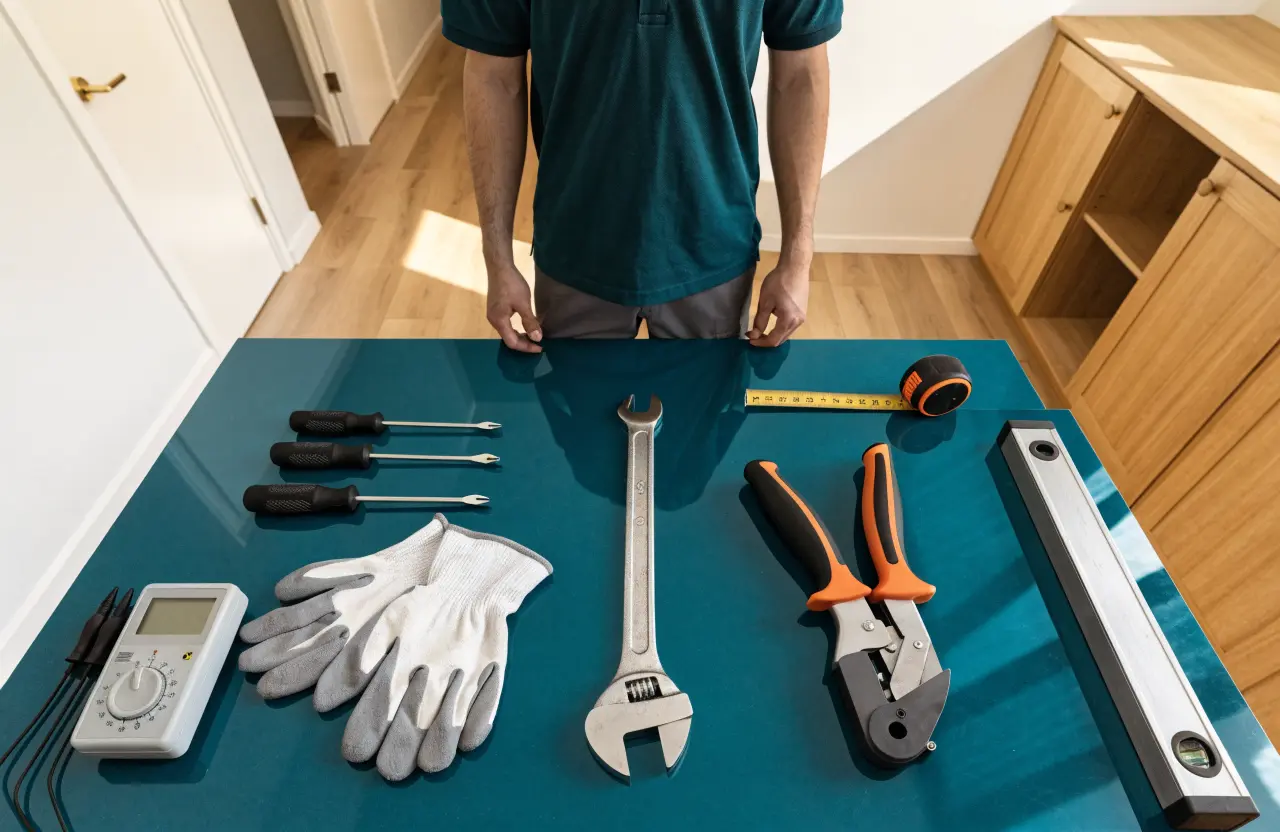 A pro's toolkit laid out ready for a home visit